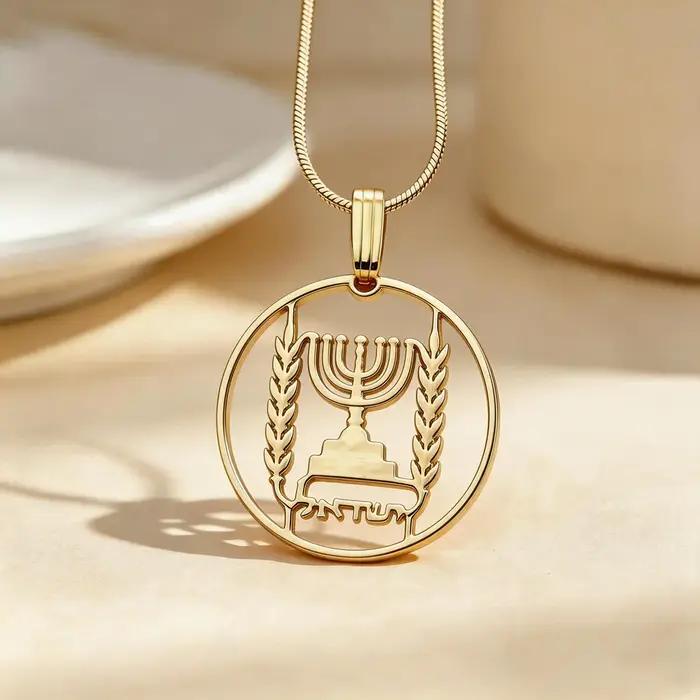 Collier Menorah Juive en acier inoxydable avec pendentif squelette pour homme et femme occasions spéciales tradition juive