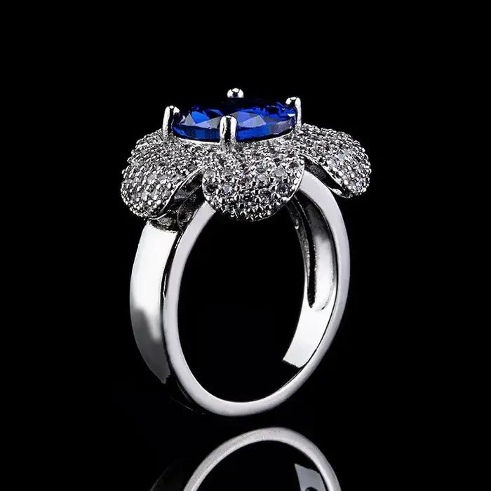 Camélia saphir bijoux Design classique luxe argent 925 incrustation diamants bagues pour femmes rétro bleu fleur bague cadeau de mariage