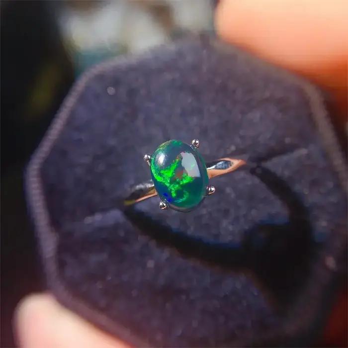 Bague opale noire naturelle réglable pour femmes