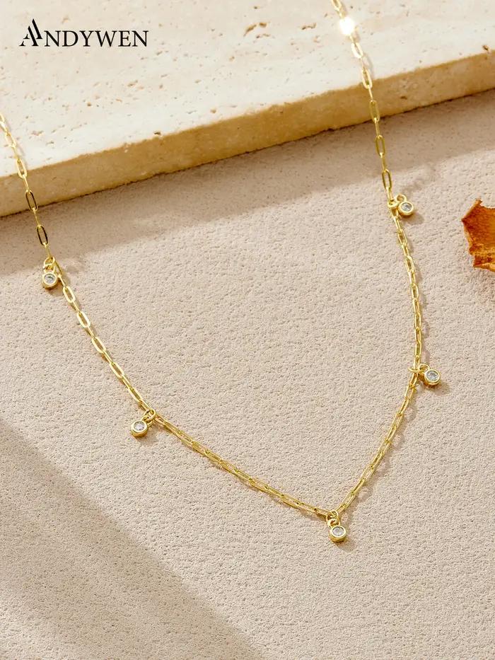 ANDYWEN Collier à breloques minimaliste en argent 925