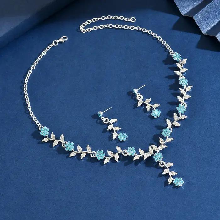 Parure de bijoux Collier et Boucles d'oreilles Feuille et Fleur Romantiques