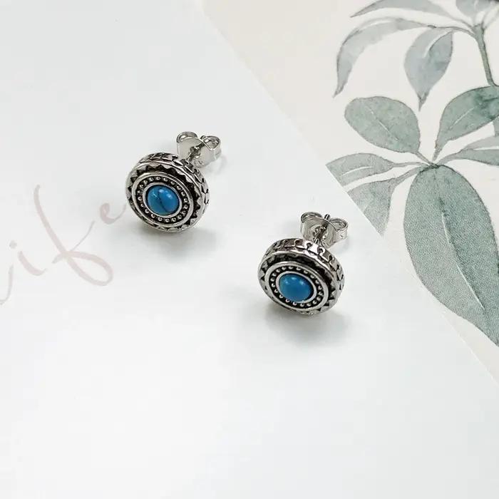 Boucles d'oreilles ethniques rondes en turquoise