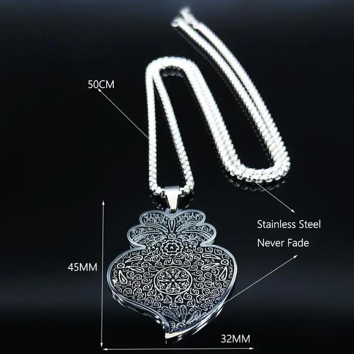 Portugal Folk Viana coeur fleur pendentif collier pour femmes hommes en acier inoxydable couleur argent chaîne bijoux