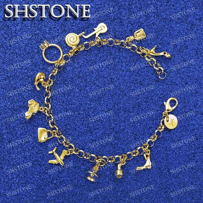 SHSTONE 18K or avion/voitures/cloches/lollipops/guitares pendentif Bracelet pour femme mode fête mariage fiançailles charme bijoux