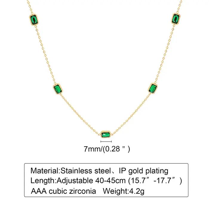 Collier pendentif zircon vert rétro pour femme luxe occasion spéciale cadeau anniversaire style moderne acier inoxydable plaqué or zirconium personnalisable