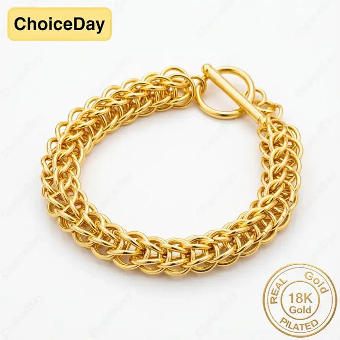 Bracelet tressé multi-boucles plaqué or 18 carats pour hommes et femmes bijou mariage élégant occasion spéciale