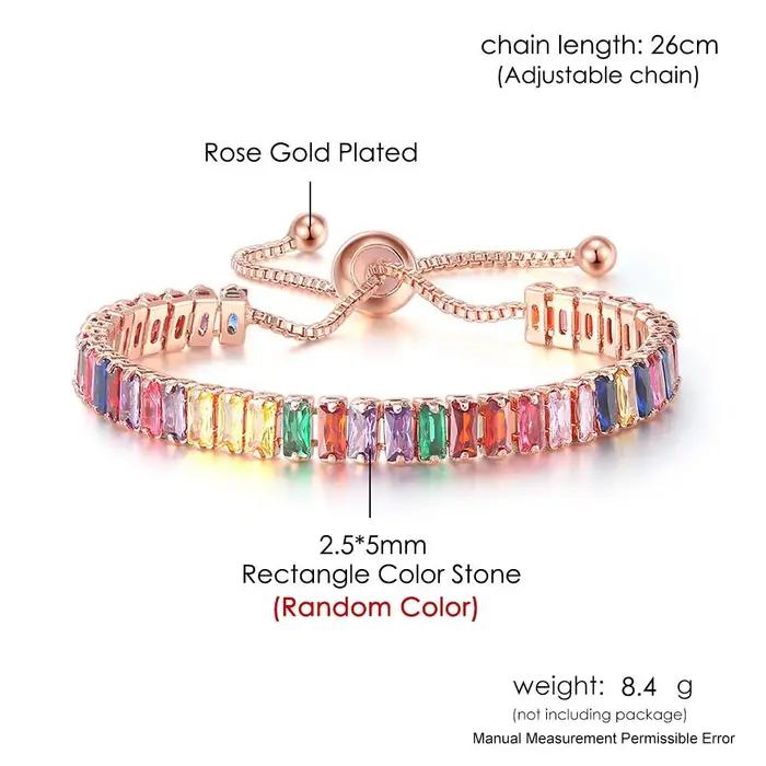 Bracelet Multicolores Arc-en-Ciel en Argent Regardé 925 et Or Rose 18 Carats Pour Femme Occasions Spéciales Bagues Cristal Pierres Précieuses Blanc Noir Vert