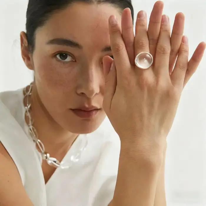 Bagues de luxe en cristal transparent blanc pour femmes