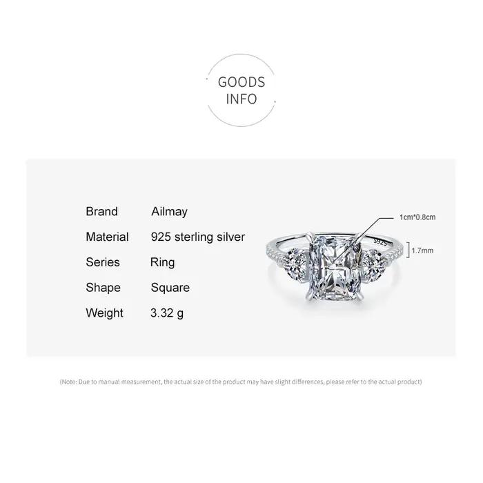Ailmay exquis luxe Rectangle 3ct AAAAA CZ bague 925 bagues en argent Sterling pour les femmes de fiançailles de mariage bijoux féminins fins