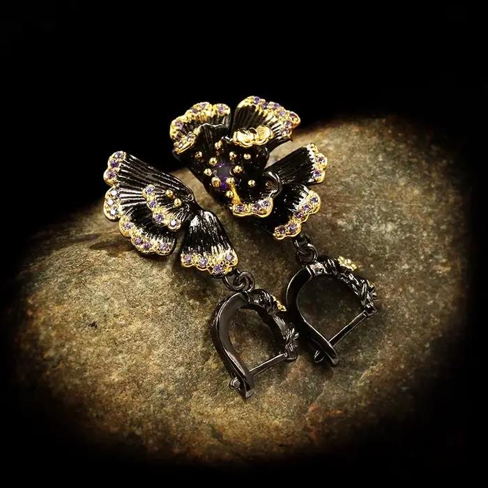 Boucles d'Oreilles Créatives en Forme de Tournesol et Plante