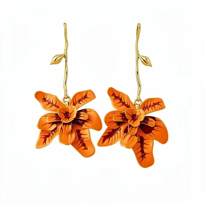 Boucles d'oreilles pendantes en forme de fleur, design rétro élégant et luxueux, accessoires pour les oreilles