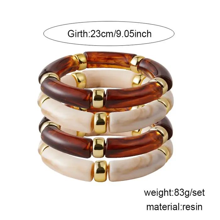 Bracelets élastiques en résine teintée style rétro nœud de bambou pour femmes occasions spéciales