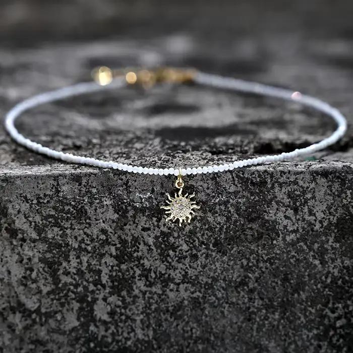 Collier en cristal en acier inoxydable pour femmes, perles de glace, étoile, tournesol, cœur, ras du
