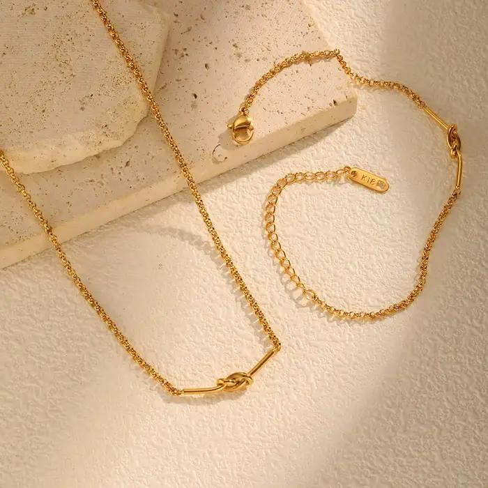 Collier de chaîne à maillons à nœud minimaliste pour femmes, Bracelet de collier en acier inoxydable plaqué or, cadeau de bijoux Chic et étanche