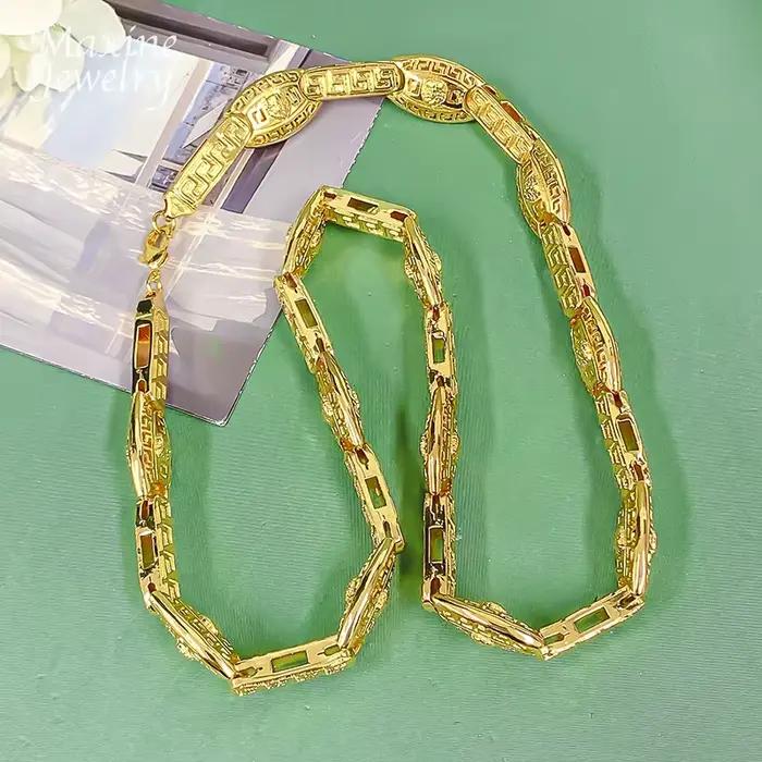 Collier long doré à maillons, plaqué or, style hip-hop, ensemble de bijoux pour homme, bijoux de fiançailles, cadeaux de luxe pour fêtes