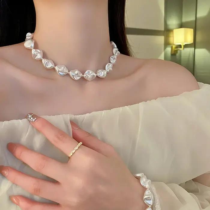 Tendance élégante Y2K bijoux irrégulier grande perle pendentif collier pour les femmes mode bricolag