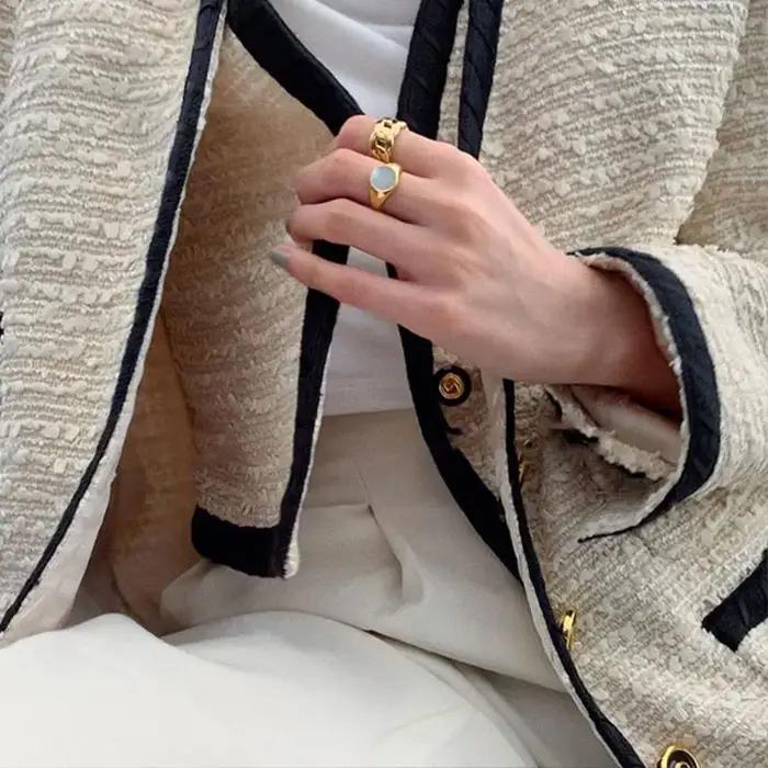 ANENJERY – bague en coquillage rond couleur argent pour femmes