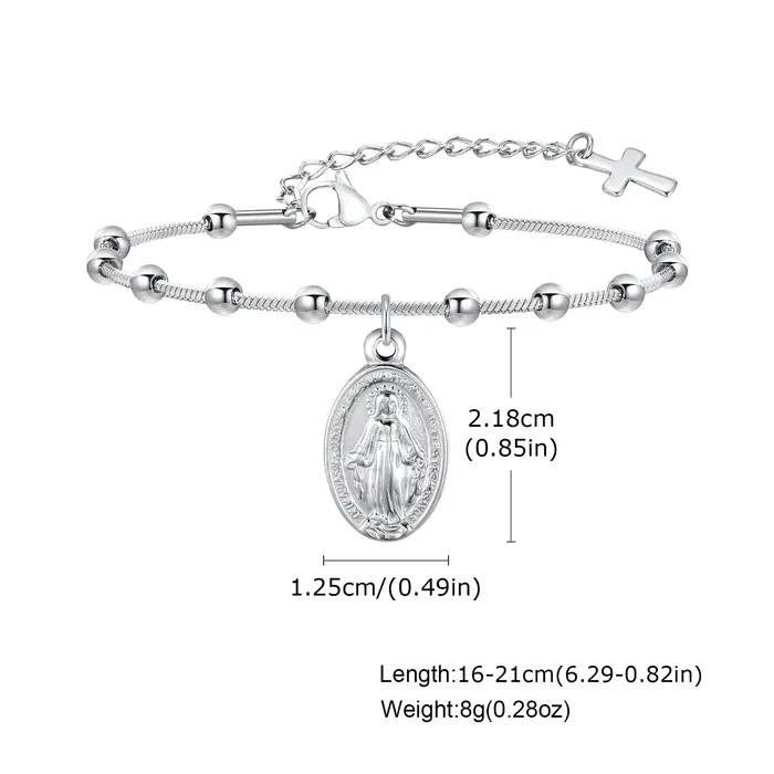 Bracelet Chapelet en Acier Inoxydable Plaqué Or Croix Religieuse Cadeau pour Femmes Occasions Spéciales