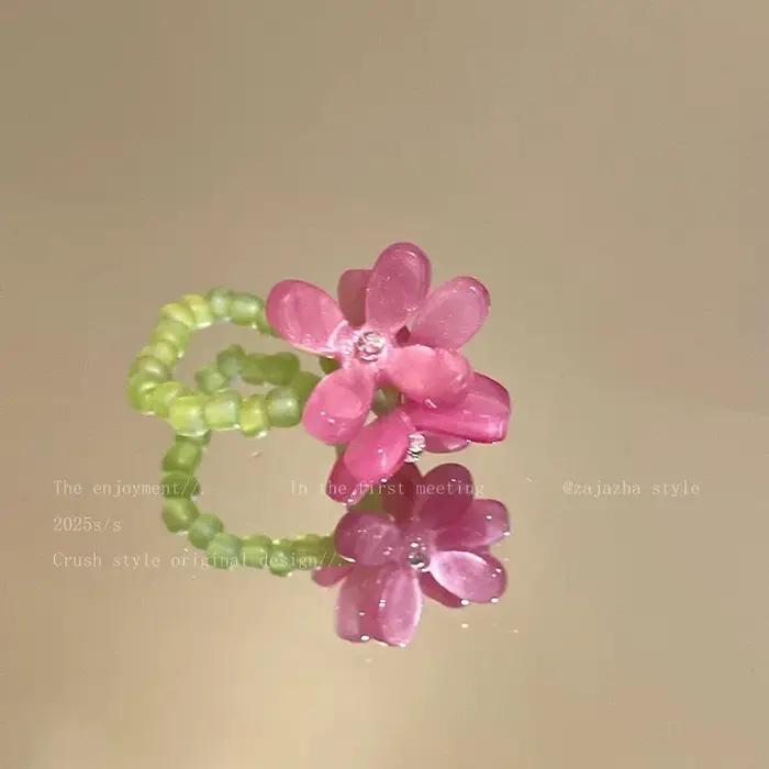 Bague romantique en forme de fleur violette, nouvelle collection printemps été, anneaux élastiques e