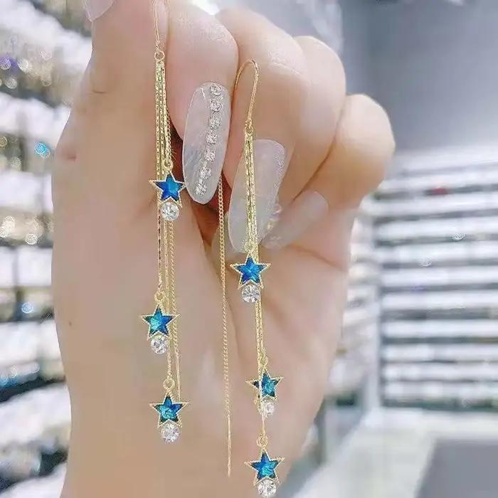 Boucles d'oreilles en Zircon bleu en forme de cœur pour femmes