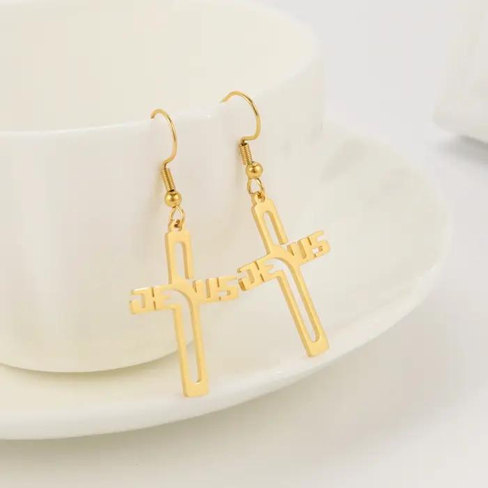 Boucles d'oreilles pendantes Cazador Christian Jesus Cross pour femmes
