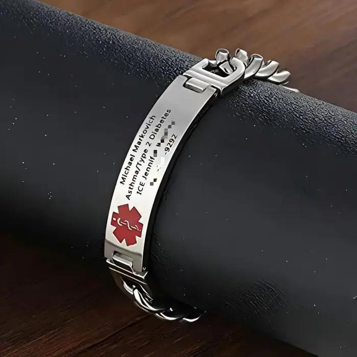 Bracelet d'urgence personnalisé avec informations médicales gravées en acier inoxydable pour femmes et hommes occasions spéciales identité médicale tracker humeur