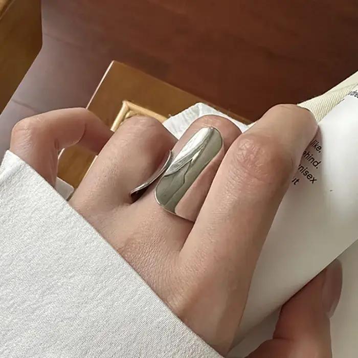 Foxanry minimaliste couleur argent manchette anneaux pour femmes Couples nouvelle mode créative motif lisse géométrique fête bijoux cadeaux
