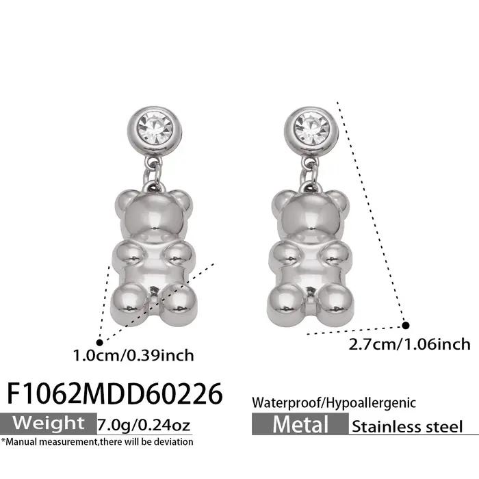Boucles d'oreilles pendantes en forme d'ours en acier inoxydable plaqué or avec zircon cubique pour femmes pour diverses occasions