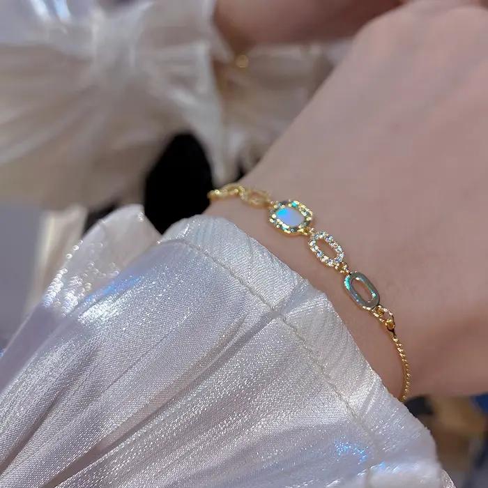 Bracelet géométrique de luxe en Zircon plaqué or pour femmes