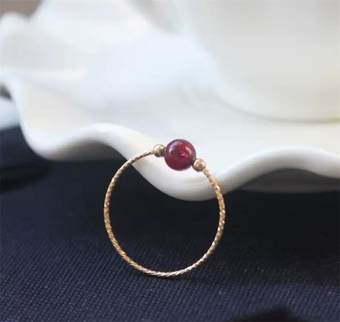 Bague en or 14K avec grenat naturel, bijou minimaliste fait à la main, style Boho