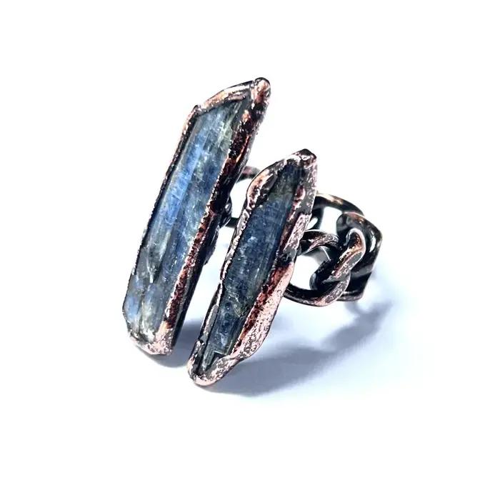 Bague en cristal bleu bronze électroplaqué