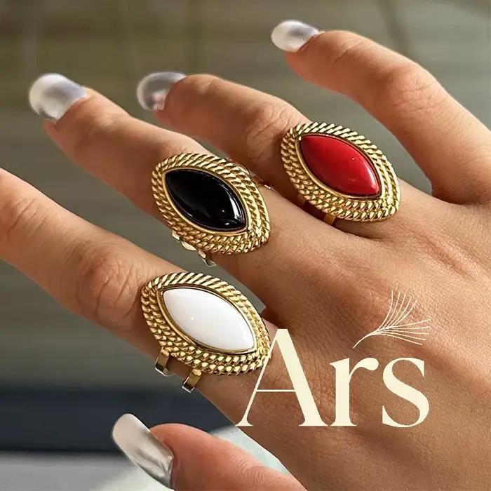 Bague Agate Ovale Plaquée Or 18 Carats Pour Femmes Anneau Ouvert Vintage Occasions Spéciales