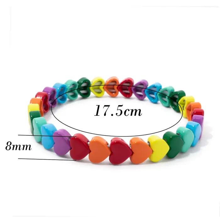 Bracelet élastique perlé en émail coloré 2025 pour femme, motif cœur bohème