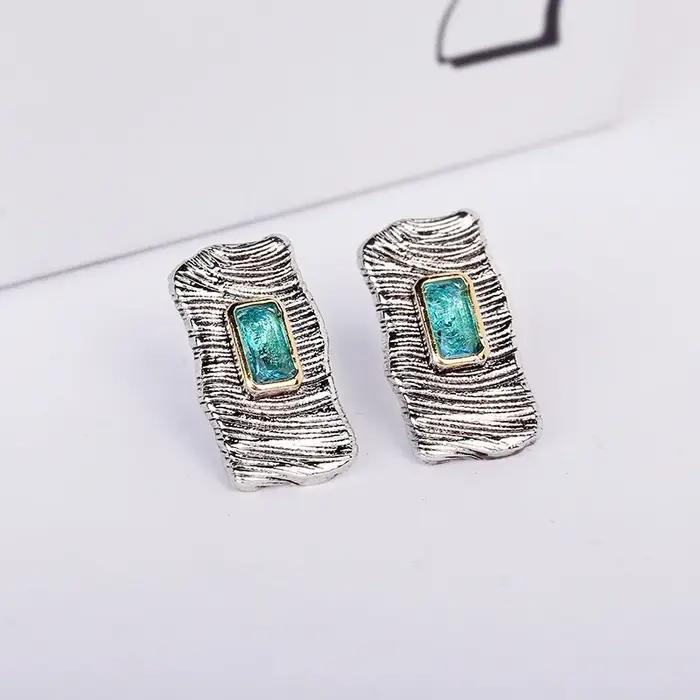 Boucles d'Oreilles Rétro en Argent Naturel pour Femme