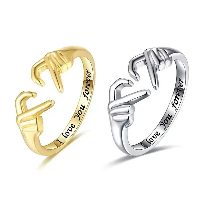 Bague romantique en forme de cœur ajustable pour femmes et hommes alliances de mariage en alliage de zinc blanc or noir pour célébrer l'amour et l'amitié