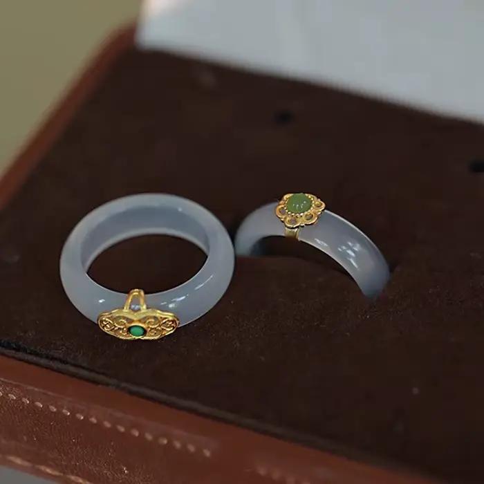 Bague en argent Sterling S925 avec calcédoine pour femmes, style vendange, idéale pour anniversaire et autres occasions spéciales