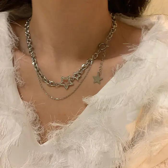 Collier étoile en zircon avec chaîne de maillons pour femmes, bijoux punk à la mode, cadeau de fête pour occasions spéciales