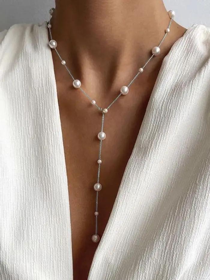 Collier Lariat élégant en forme de Y avec perles