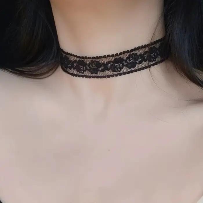 Punk Sexy dentelle fleur collier pour femmes filles Vintage noir blanc