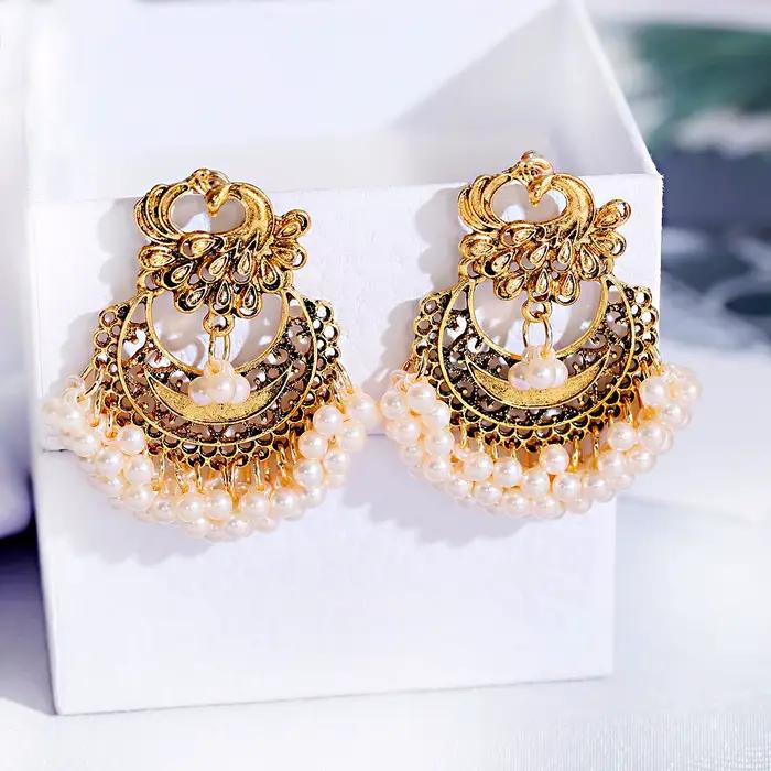 Jhumka-Boucles d'oreilles pendantes indiennes pour femmes et filles