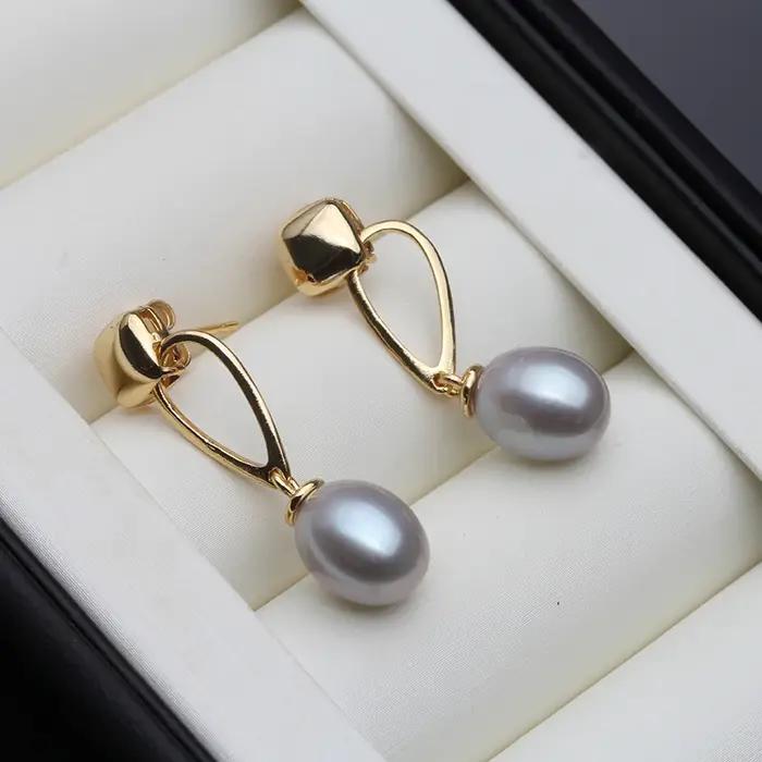 Boucles d'oreilles en perles noires véritable pour femme
