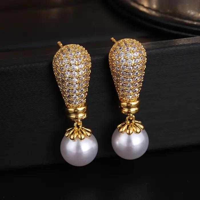 ZAKOL luxe Buling brillant zircone Imitation perle boucles d'oreilles pour les femmes afrique saoudienne à la mode dame fête bijoux