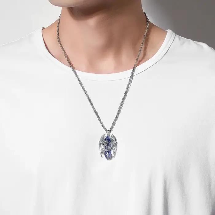 Eudora Dragon enveloppé Dumortierite collier en cristal Hexagonal pendentif en pierre de guérison amulette spirituelle bijoux cadeau pour femmes hommes