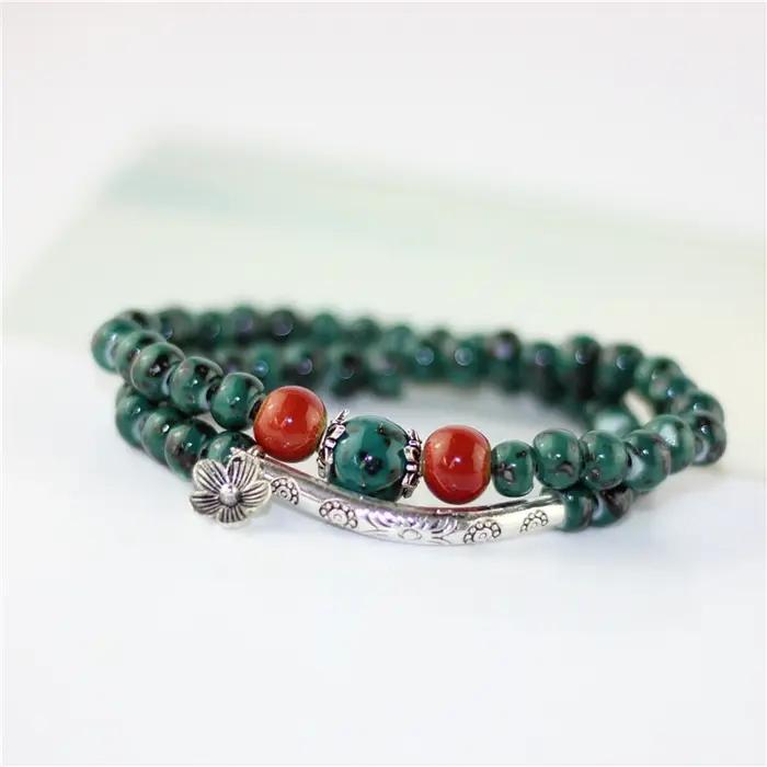 Bracelet en céramique style vendange avec motifs de plantes plaqué or argent rhodium pour femme occasions spéciales