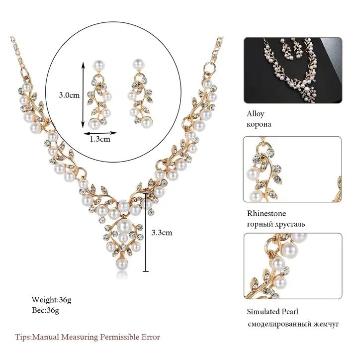 Parures de bijoux vintage en fausses perles pour femmes, collier et boucles d'oreilles tendance à motif floral, accessoires pour mariage et soirée