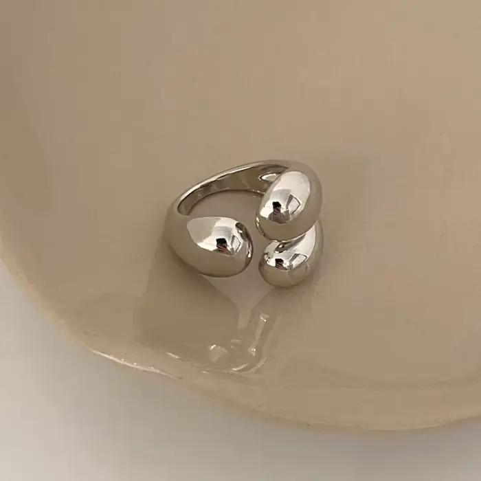 ANENJERY couleur argent asymétrique gouttelettes d'eau anneaux pour femmes Simple mode ouvert bague