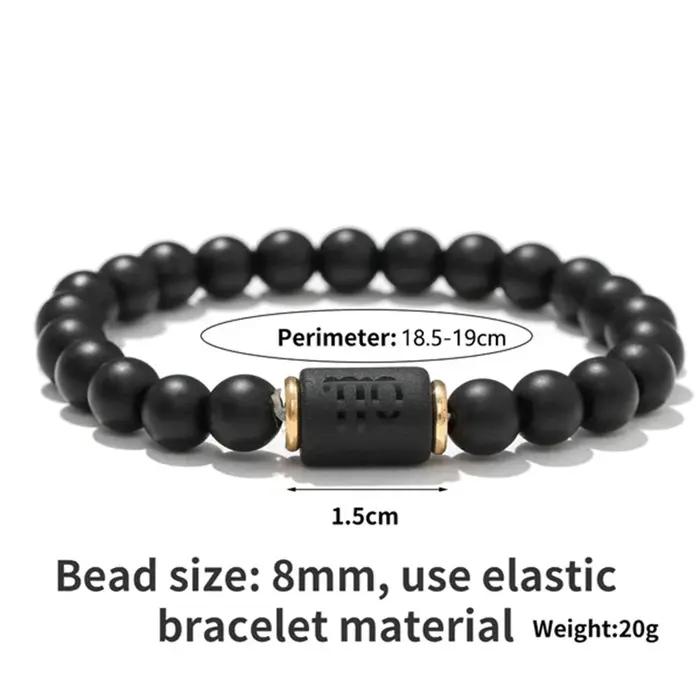 Bracelet Simple 12 Constellations pour Hommes et Femmes Motifs Étoiles Pierres Noires Accessoires de Poignet Occasions Spéciales Cadeau Astrologique