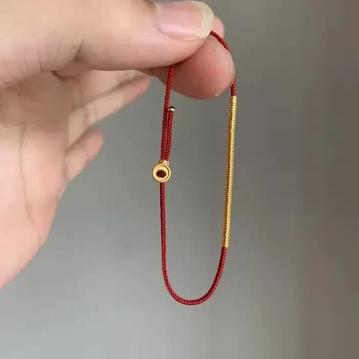 Bracelets de bénédiction en corde rouge avec perles rondes couleur or pour femmes