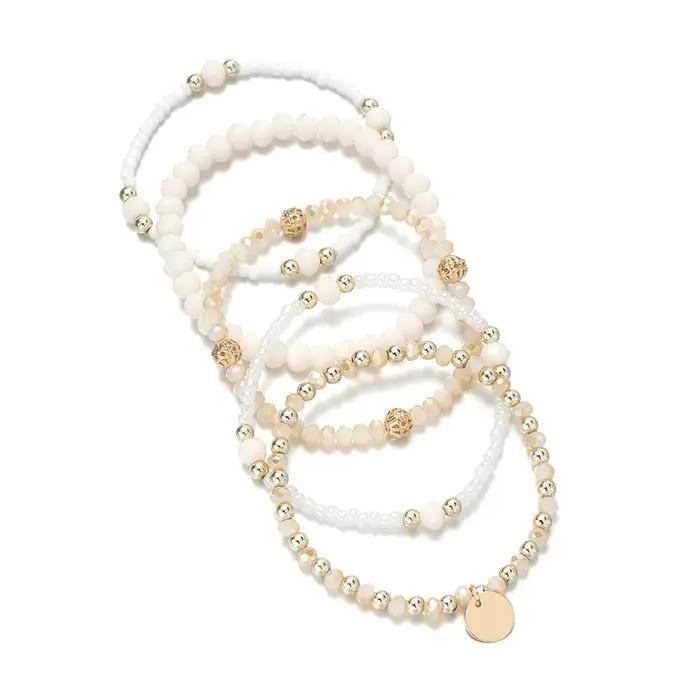 5 pièces/ensemble breloque résine perlée mode Bracelet ensemble pour femmes pièce ronde élastique perle chaîne