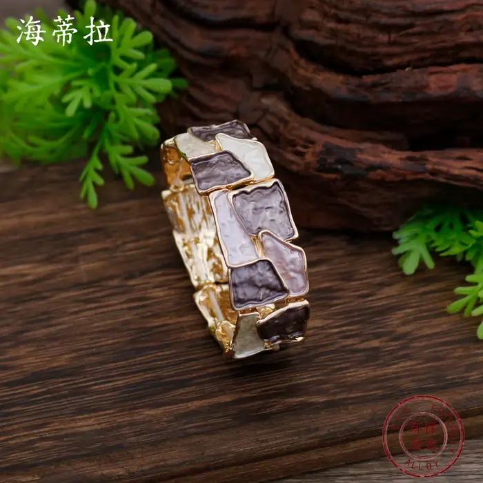 Bracelet élastique carré irrégulier en émail, accessoires DIY, bracelet élastique géométrique carré créatif et exagéré pour femme